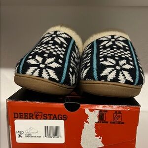 Deer Stags Navy and White Knit Slippers